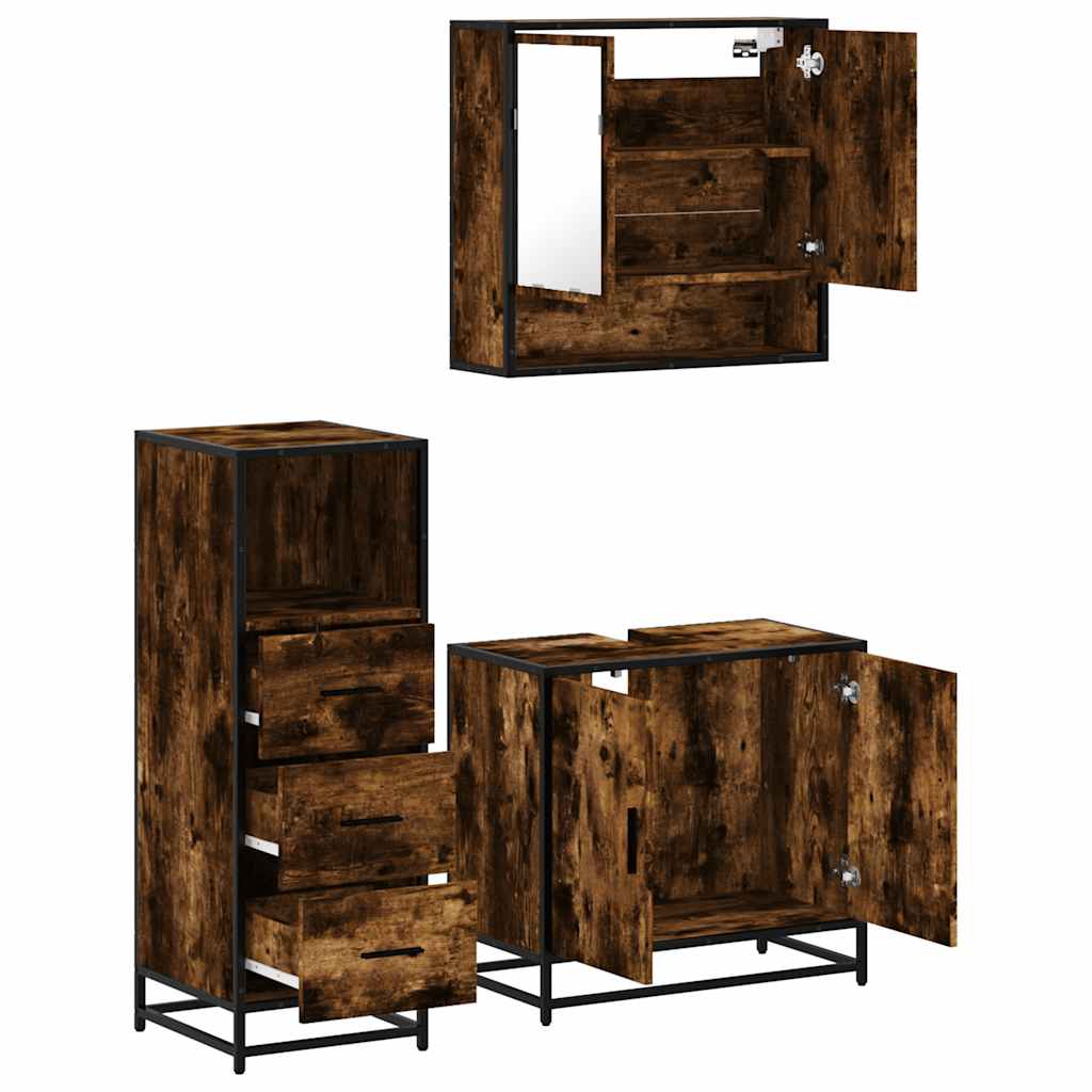 vidaXL 3-tlg. Badmöbel-Set Räuchereiche Holzwerkstoff