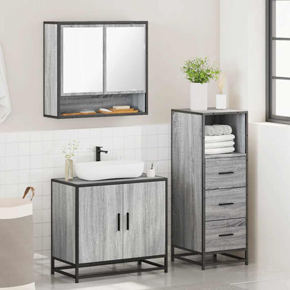 vidaXL 3-tlg. Badmöbel-Set Grau Sonoma Holzwerkstoff