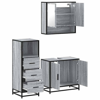 vidaXL 3-tlg. Badmöbel-Set Grau Sonoma Holzwerkstoff