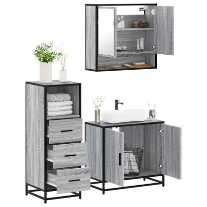 vidaXL 3-tlg. Badmöbel-Set Grau Sonoma Holzwerkstoff