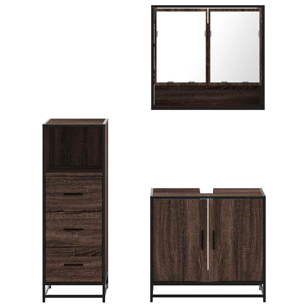 vidaXL 3-tlg. Badmöbel-Set Braun Eichen-Optik Holzwerkstoff