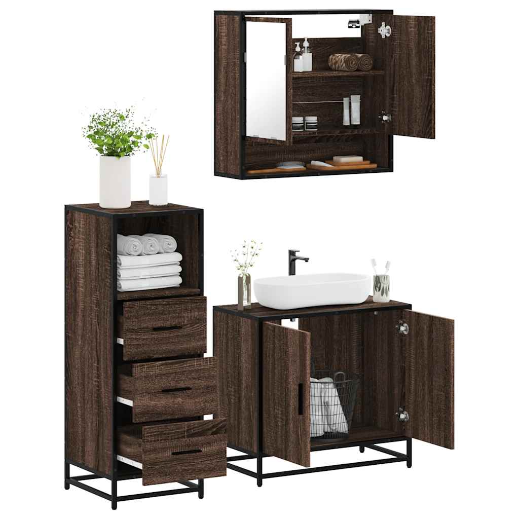 vidaXL 3-tlg. Badmöbel-Set Braun Eichen-Optik Holzwerkstoff