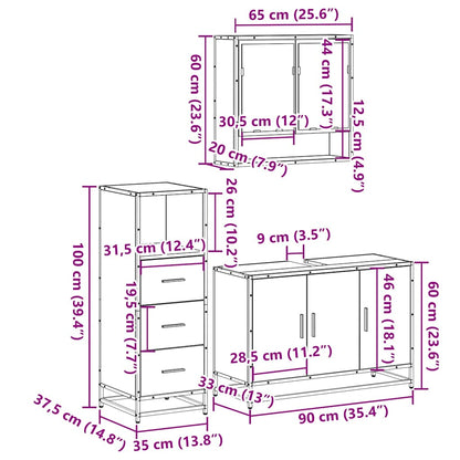 vidaXL Ensemble de meubles de salle de bain 3 pcs Chêne Sonoma Aggloméré