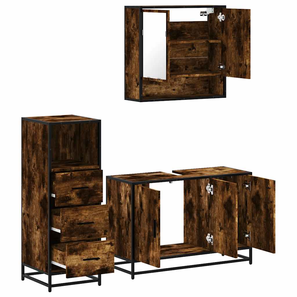 vidaXL 3-tlg. Badmöbel-Set Räuchereiche Holzwerkstoff