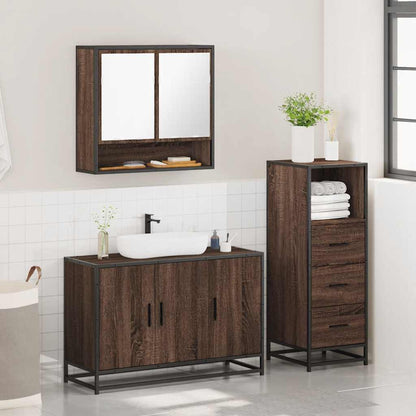 vidaXL 3-tlg. Badmöbel-Set Braun Eichen-Optik Holzwerkstoff