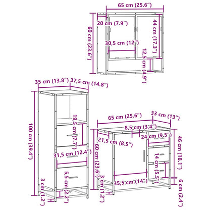 vidaXL 3-tlg. Badmöbel-Set Räuchereiche Holzwerkstoff