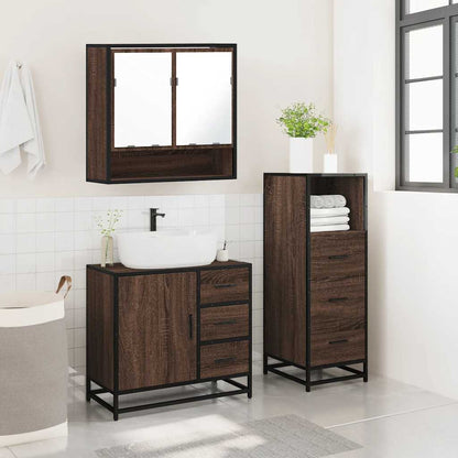 vidaXL 3-tlg. Badmöbel-Set Braun Eichen-Optik Holzwerkstoff