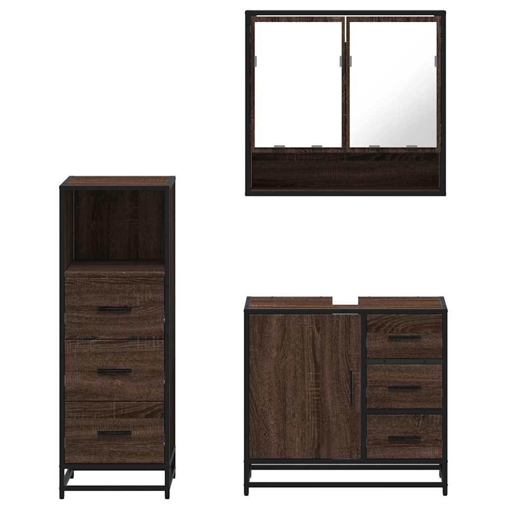 vidaXL 3-tlg. Badmöbel-Set Braun Eichen-Optik Holzwerkstoff