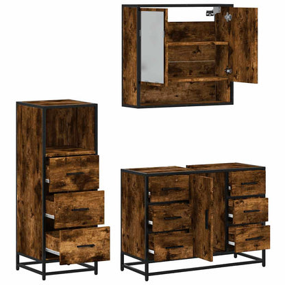vidaXL 3-tlg. Badmöbel-Set Räuchereiche Holzwerkstoff