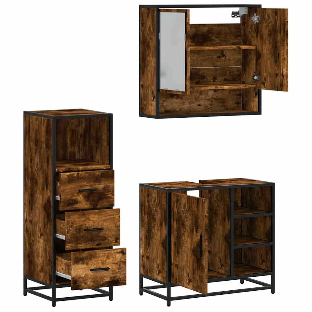 vidaXL 3-tlg. Badmöbel-Set Räuchereiche Holzwerkstoff