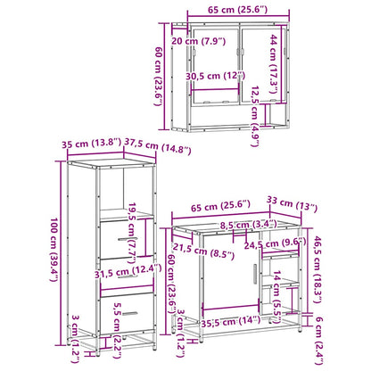 vidaXL 3-tlg. Badmöbel-Set Räuchereiche Holzwerkstoff