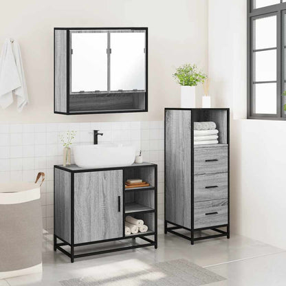 vidaXL 3-tlg. Badmöbel-Set Grau Sonoma Holzwerkstoff