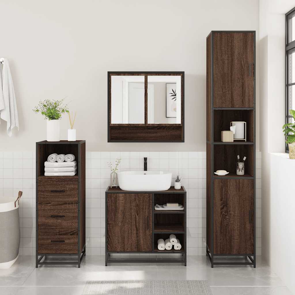 vidaXL 3-tlg. Badmöbel-Set Braun Eichen-Optik Holzwerkstoff