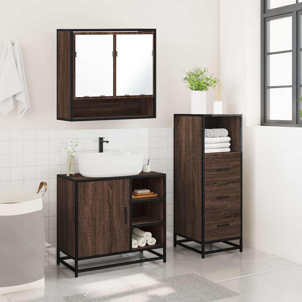 vidaXL 3-tlg. Badmöbel-Set Braun Eichen-Optik Holzwerkstoff