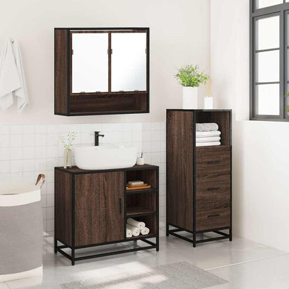 vidaXL 3-tlg. Badmöbel-Set Braun Eichen-Optik Holzwerkstoff