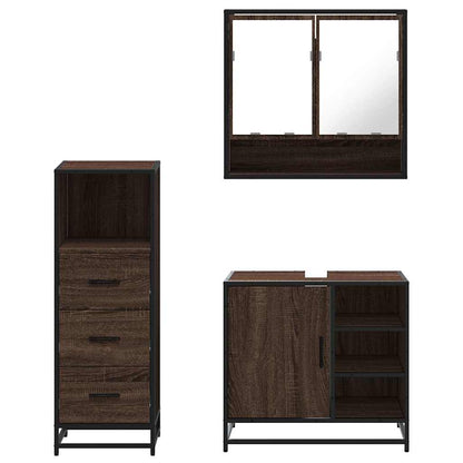 vidaXL 3-tlg. Badmöbel-Set Braun Eichen-Optik Holzwerkstoff