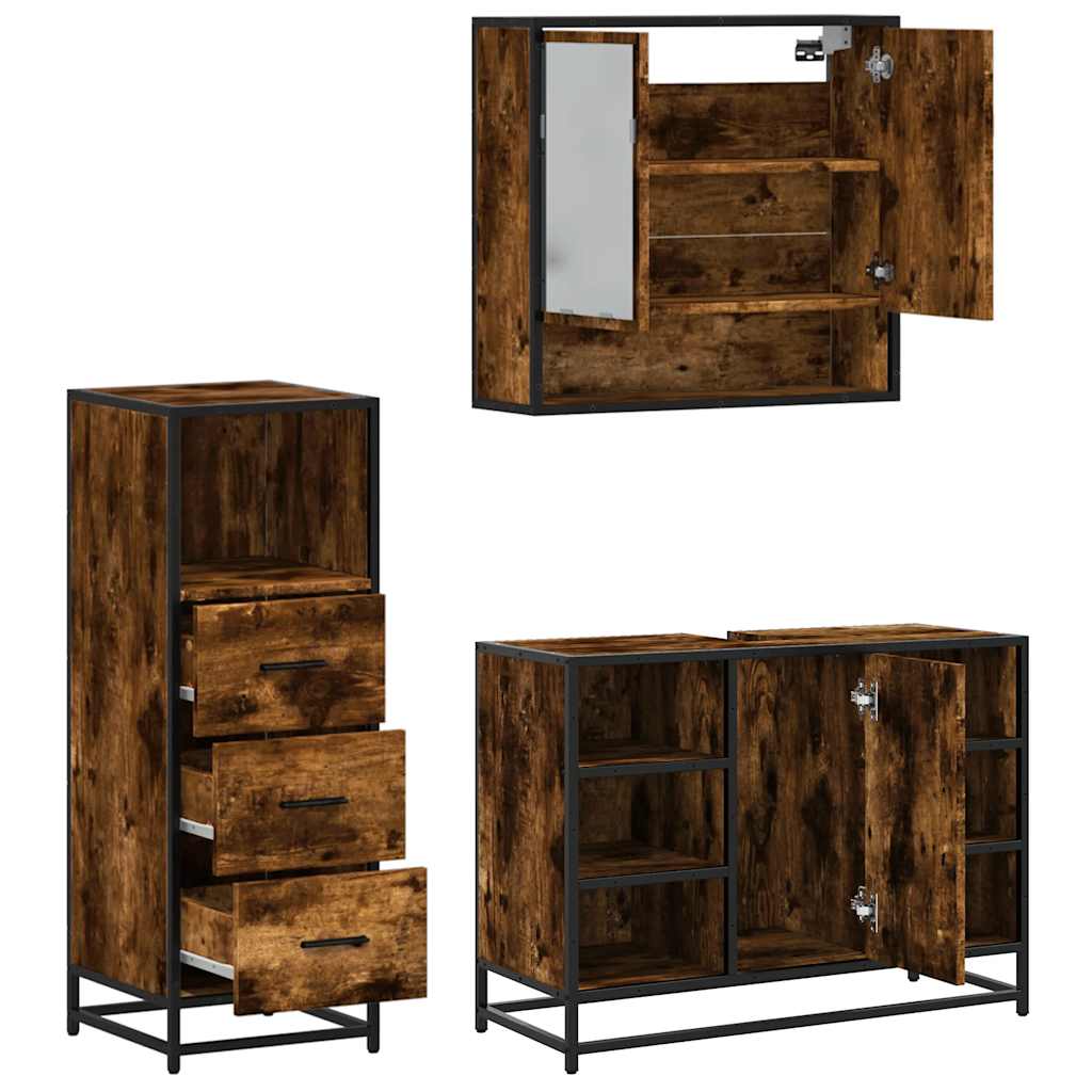 vidaXL 3-tlg. Badmöbel-Set Räuchereiche Holzwerkstoff