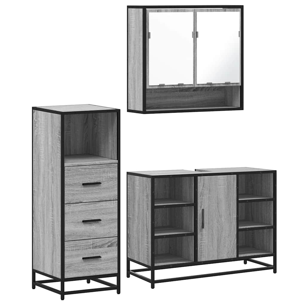 vidaXL 3-tlg. Badmöbel-Set Grau Sonoma Holzwerkstoff