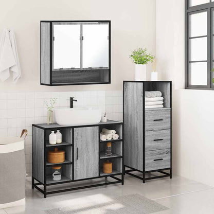 vidaXL 3-tlg. Badmöbel-Set Grau Sonoma Holzwerkstoff