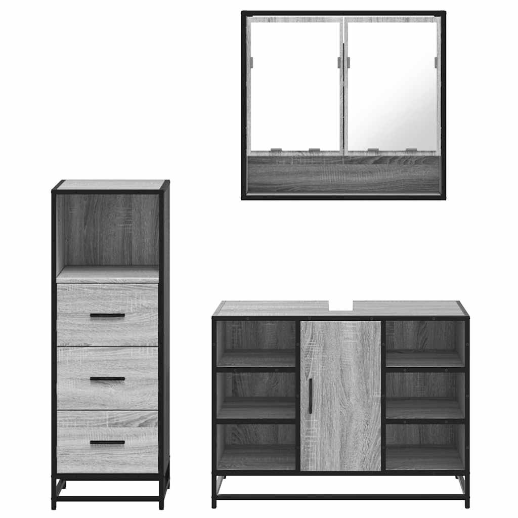 vidaXL 3-tlg. Badmöbel-Set Grau Sonoma Holzwerkstoff