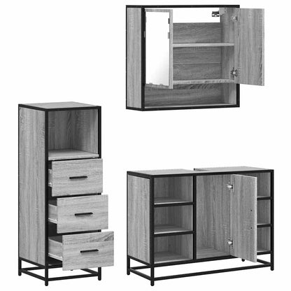 vidaXL 3-tlg. Badmöbel-Set Grau Sonoma Holzwerkstoff