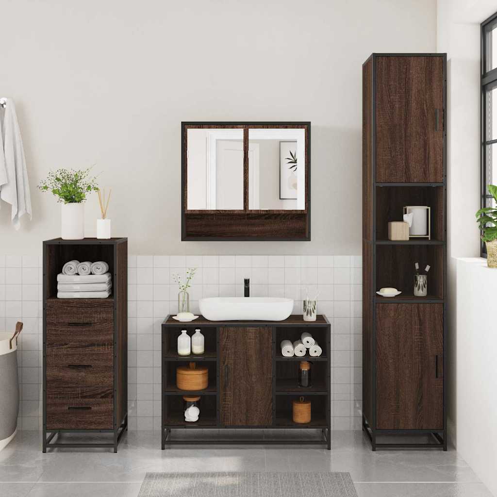 vidaXL Ensemble de 3 meubles de salle de bain aspect chêne marron en bois d'ingénierie