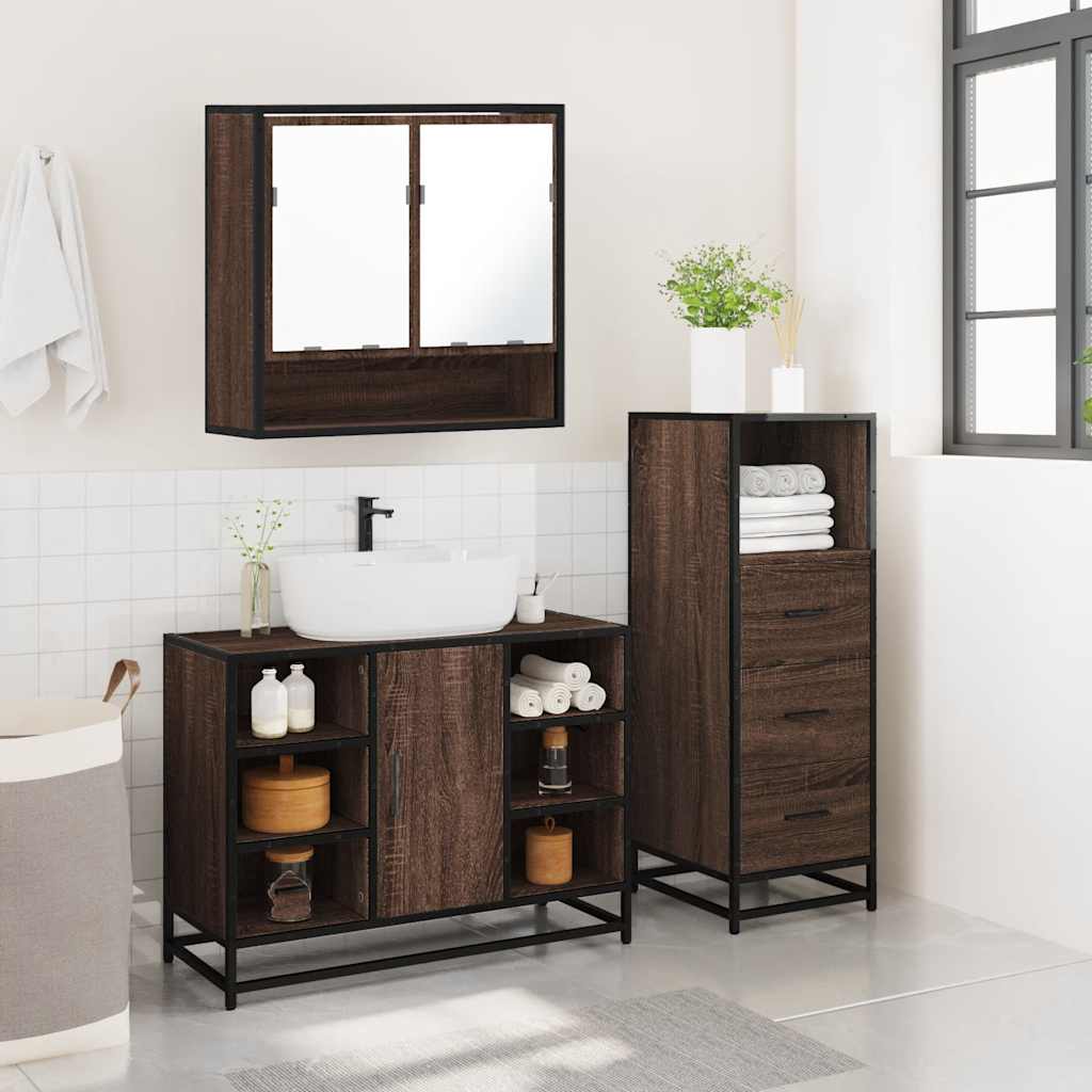 vidaXL Ensemble de 3 meubles de salle de bain aspect chêne marron en bois d'ingénierie