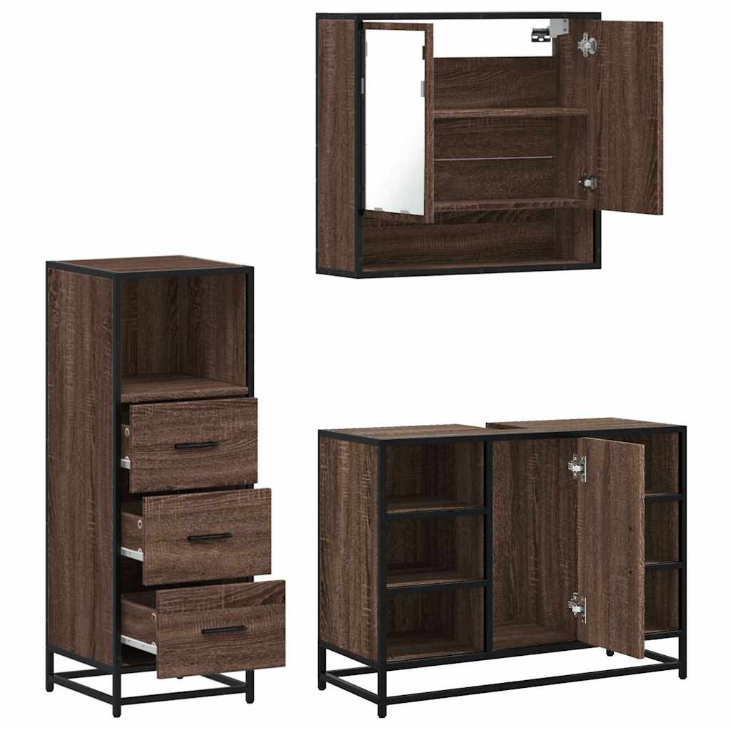 vidaXL Ensemble de 3 meubles de salle de bain aspect chêne marron en bois d'ingénierie