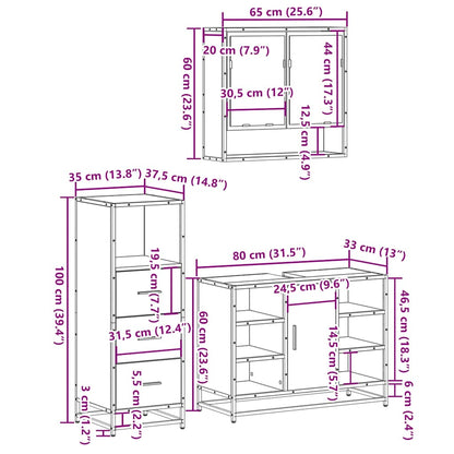 vidaXL Ensemble de 3 meubles de salle de bain aspect chêne marron en bois d'ingénierie