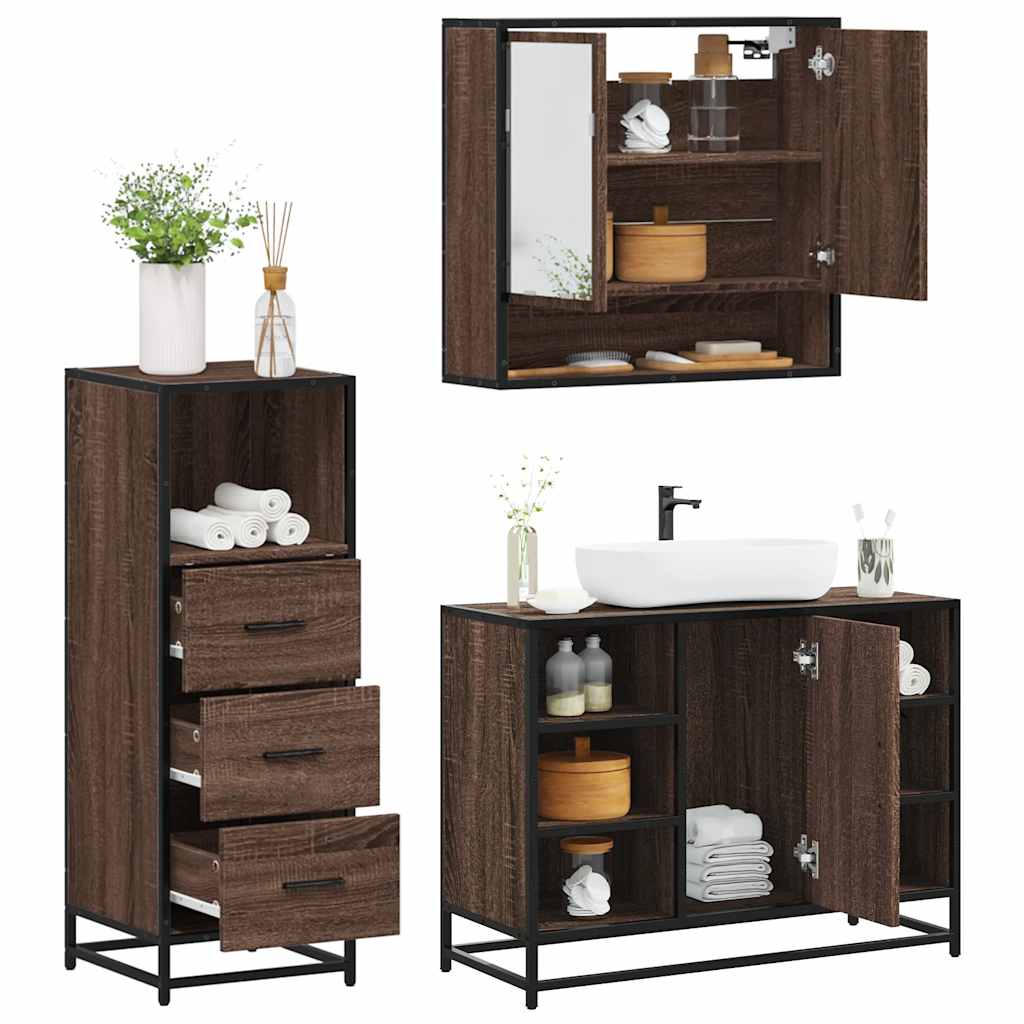 vidaXL Ensemble de 3 meubles de salle de bain aspect chêne marron en bois d'ingénierie