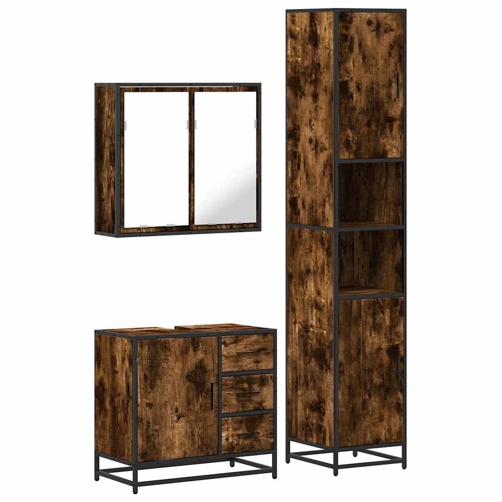 vidaXL Ensemble de meubles de salle de bain 3 pièces Chêne fumé Bois d'ingénierie