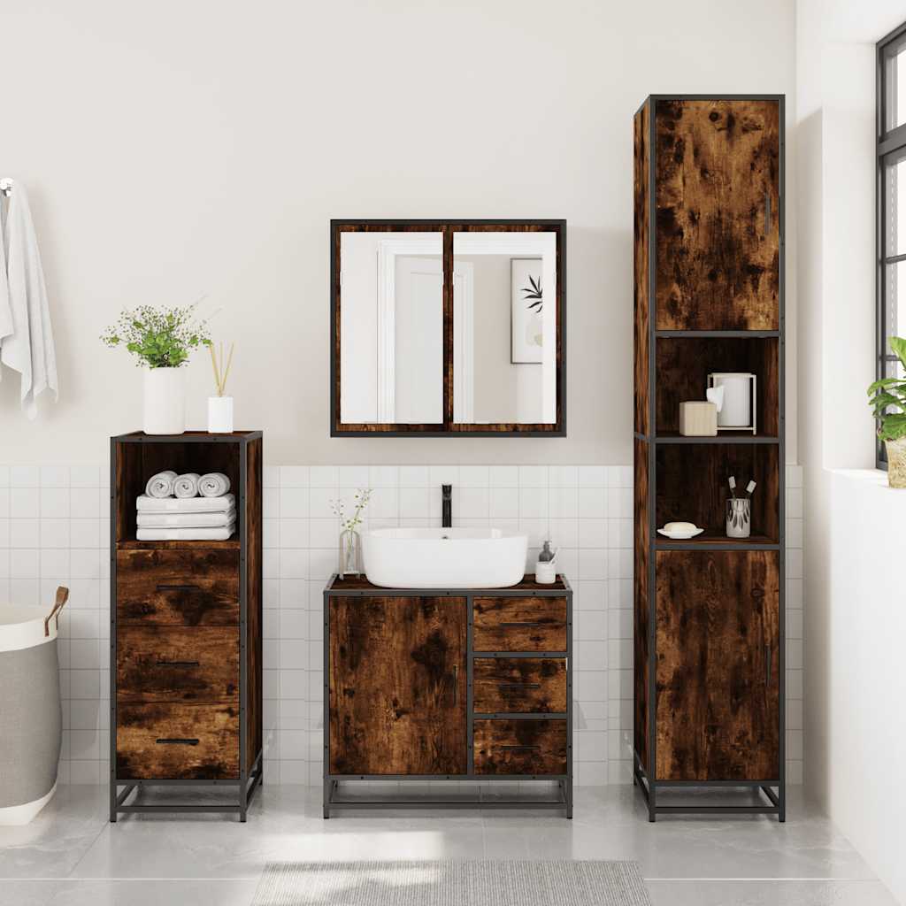 vidaXL Ensemble de meubles de salle de bain 3 pièces Chêne fumé Bois d'ingénierie