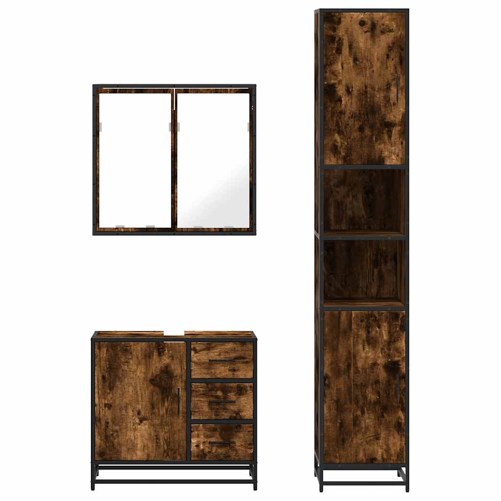 vidaXL Ensemble de meubles de salle de bain 3 pièces Chêne fumé Bois d'ingénierie
