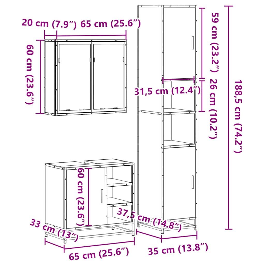 vidaXL Ensemble de meubles de salle de bain 3 pcs Chêne Sonoma Aggloméré