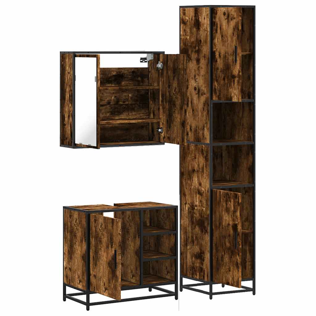 vidaXL 3-tlg. Badmöbel-Set Räuchereiche Holzwerkstoff