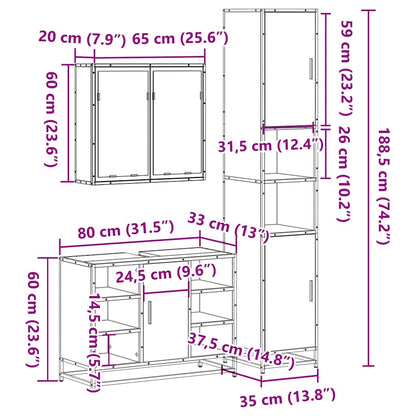 vidaXL 3-tlg. Badmöbel-Set Räuchereiche Holzwerkstoff