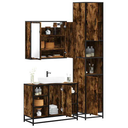 vidaXL 3-tlg. Badmöbel-Set Räuchereiche Holzwerkstoff
