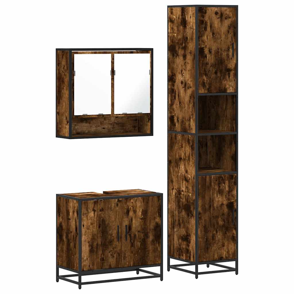 vidaXL 3-tlg. Badmöbel-Set Räuchereiche Holzwerkstoff