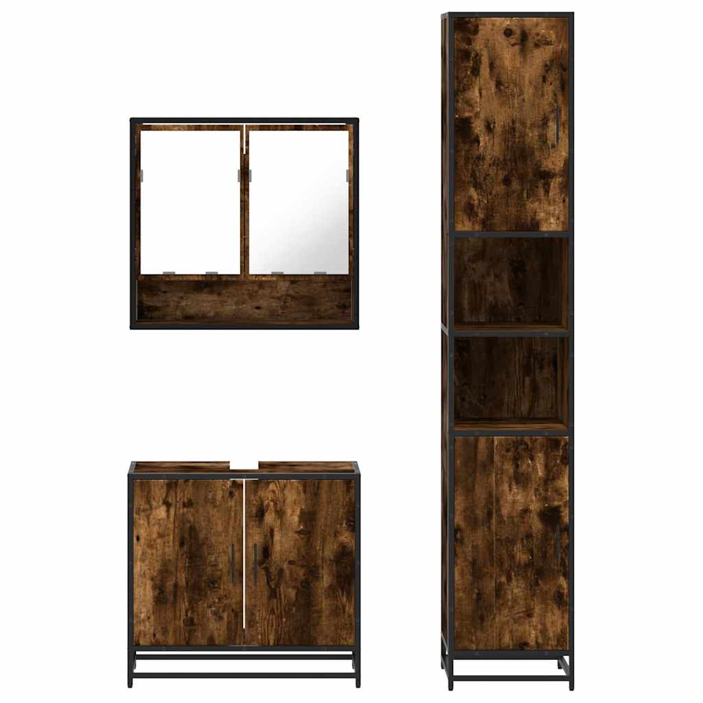 vidaXL 3-tlg. Badmöbel-Set Räuchereiche Holzwerkstoff
