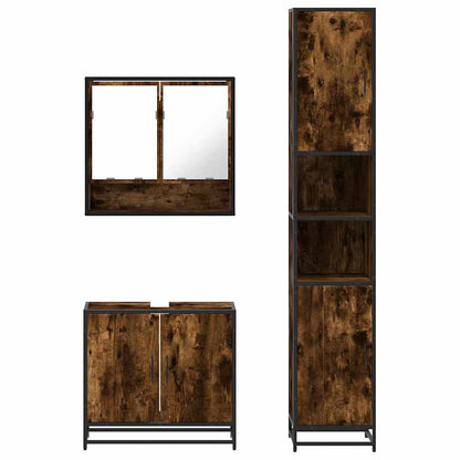 vidaXL 3-tlg. Badmöbel-Set Räuchereiche Holzwerkstoff