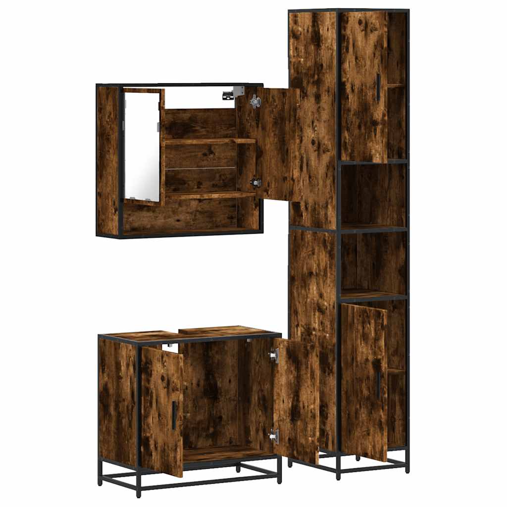 vidaXL 3-tlg. Badmöbel-Set Räuchereiche Holzwerkstoff
