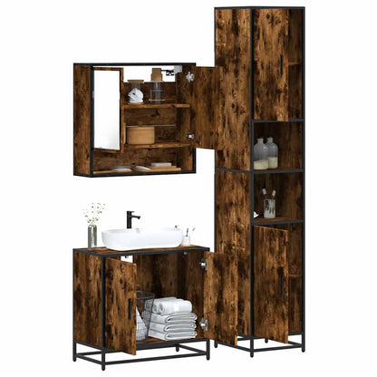 vidaXL 3-tlg. Badmöbel-Set Räuchereiche Holzwerkstoff