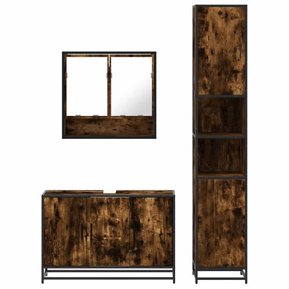 vidaXL 3-tlg. Badmöbel-Set Räuchereiche Holzwerkstoff