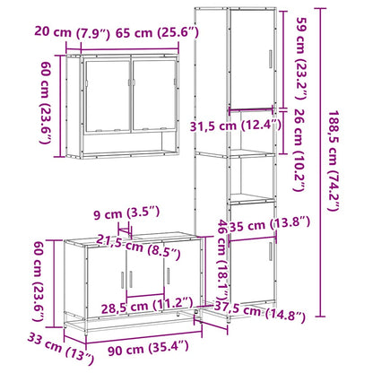 vidaXL 3-tlg. Badmöbel-Set Räuchereiche Holzwerkstoff