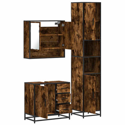 vidaXL 3-tlg. Badmöbel-Set Räuchereiche Holzwerkstoff