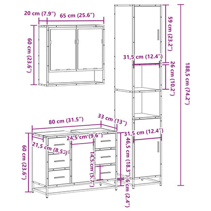 vidaXL Ensemble de meubles de salle de bain 3 pcs Chêne Sonoma Aggloméré
