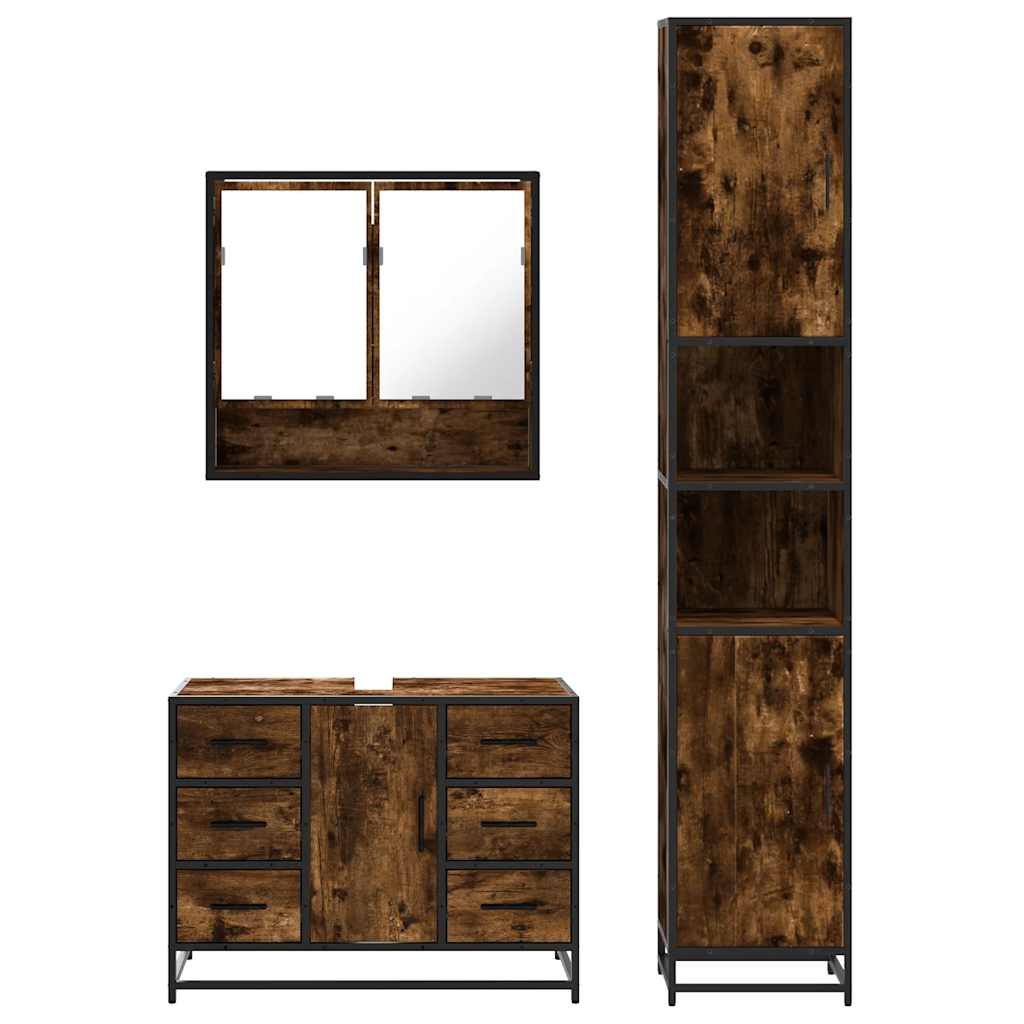 vidaXL 3-tlg. Badmöbel-Set Räuchereiche Holzwerkstoff