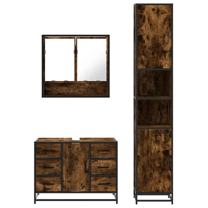 vidaXL 3-tlg. Badmöbel-Set Räuchereiche Holzwerkstoff