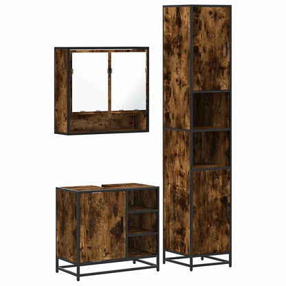 vidaXL 3-tlg. Badmöbel-Set Räuchereiche Holzwerkstoff