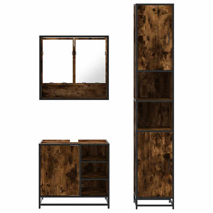vidaXL 3-tlg. Badmöbel-Set Räuchereiche Holzwerkstoff